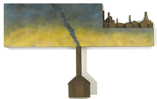 Rustbelt Elegy, 1998
Iron filings in polymer, enamel & acrylic on illustration board by Janos Enyedi
